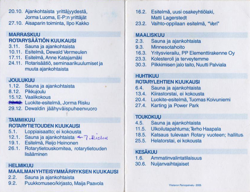 Vuosikalenteri 2005-06 - Kauhavan Rotaryklubi ry